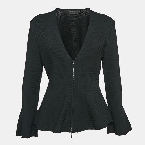 Emporio Armani Black Textured Knit Zip-Up Cardigan S - Emporio Armani - Modalova