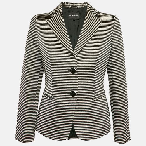 Emporio Armani Black/White Textured Stripe Lurex Blazer L - Emporio Armani - Modalova