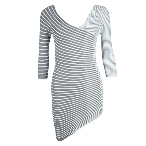 Emporio Armani Grey Striped Pleated Asymmetric Stretch Top S - Emporio Armani - Modalova