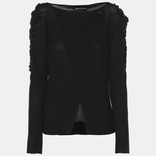Emporio Armani Black Stretch Knit Embellished Cardigan S - Emporio Armani - Modalova