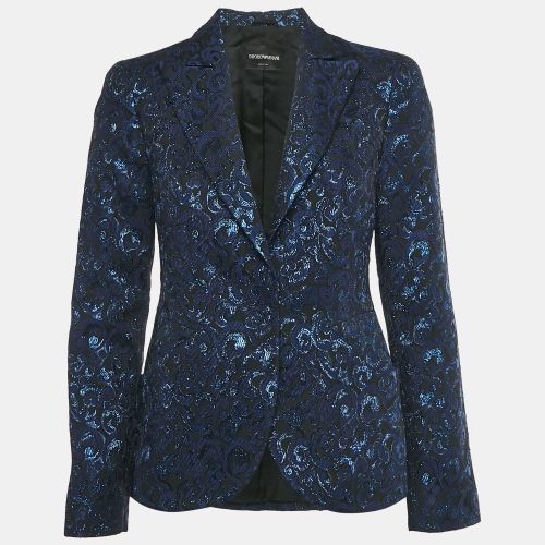 Emporio Armani Navy Blue /Black Jacquard Single Breasted Blazer M - Emporio Armani - Modalova