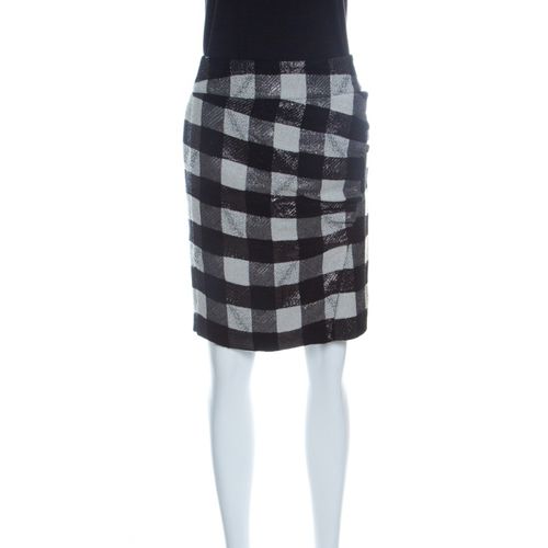 Emporio Armani Monochrome Checkered Lurex Knit Pencil Skirt S - Emporio Armani - Modalova