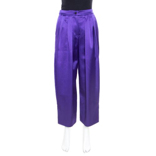 Emporio Armani Purple Satin Pleated Wide Leg Pants S - Emporio Armani - Modalova