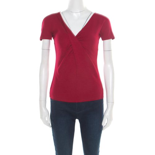 Emporio Armani Red Twist Front Detail Short Sleeve Top S - Emporio Armani - Modalova