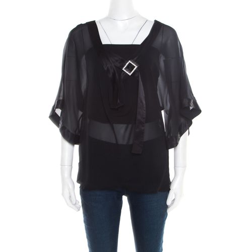 Emporio Armani Black Sheer Silk Embellished Satin Trim Blouse L - Emporio Armani - Modalova