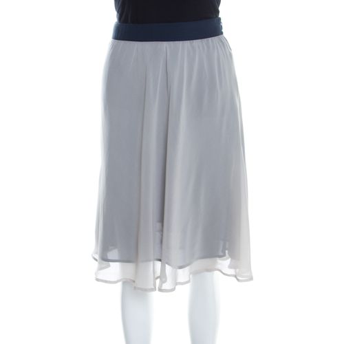 Emporio Armani Grey and Navy Blue Silk A Line Skirt S - Emporio Armani - Modalova