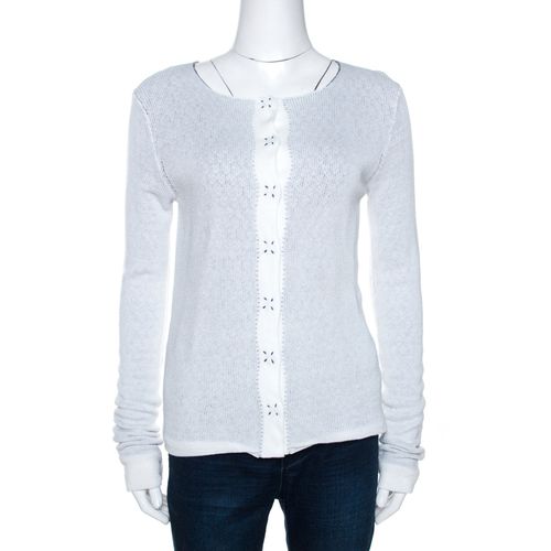 Emporio Armani White Knit Button Front Cardigan S - Emporio Armani - Modalova