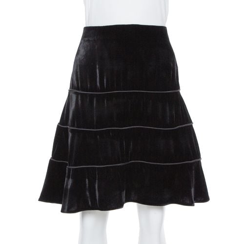 Emporio Armani Black Velvet Tiered Short Skirt M - Emporio Armani - Modalova