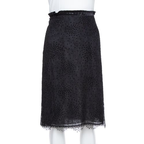 Emporio Armani Black Pleated Waist Detail & Floral Lace Short Skirt M - Emporio Armani - Modalova