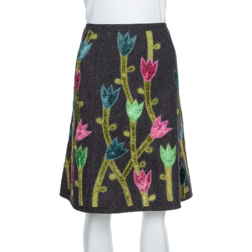 Emporio Armani Grey Wool Floral Appliqued A-Line Skirt M - Emporio Armani - Modalova