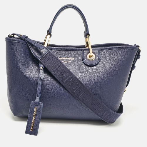 Emporio Armani Blue Leather Small MyEA Shopper Tote - Emporio Armani - Modalova