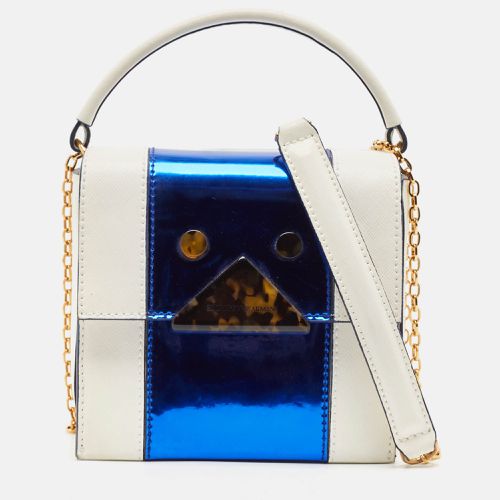 Metallic Blue Leather Small Chain Top Handle Bag - Emporio Armani - Modalova