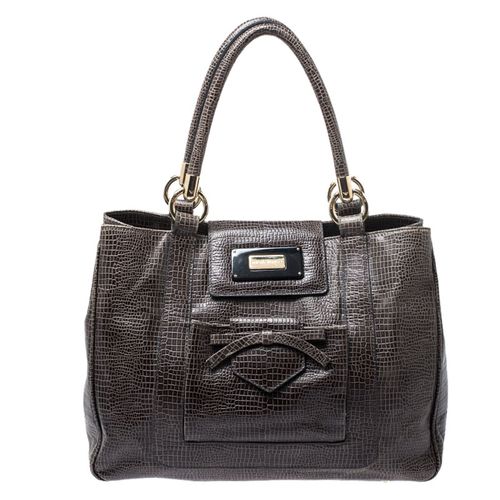 Emporio Armani Olive Green Croc Embossed Leather Front Pocket Tote - Emporio Armani - Modalova