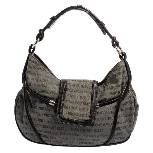 Emporio Armani Black/Grey Monogram Canvas and Leather Hobo - Emporio Armani - Modalova