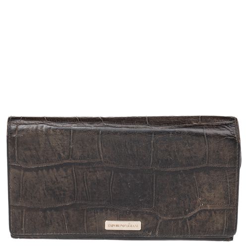 Emporio Armani Black Croc Embossed Leather Flap Wallet - Emporio Armani - Modalova