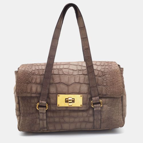 Khaki Croc Embossed Leather Satchel - Emporio Armani - Modalova