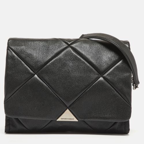 Emporio Armani Black Quilted Faux Leather Noelle Flap Shoulder Bag - Emporio Armani - Modalova