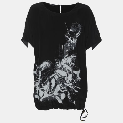 Elena Miro Black Printed and Crystal Embellished Drawstring Tops L - Elena Miro - Modalova
