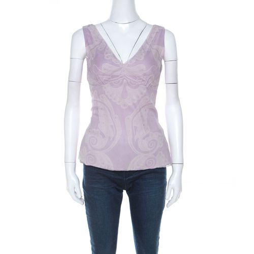 Elie Tahari Amethyst Purple Paisley Printed Silk Chiffon Top S - Elie Tahari - Modalova