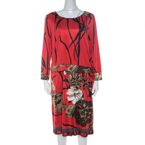 Elie Tahari Red Printed Jersey Layered Dress L - Elie Tahari - Modalova