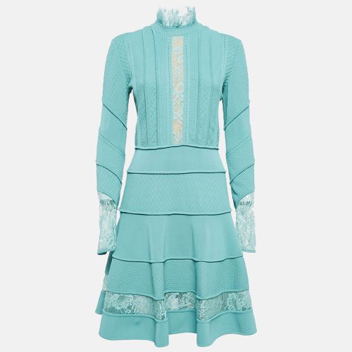 Elie Saab Seamfoam Green Knit Lace Trim Short Dress S - Elie Saab - Modalova