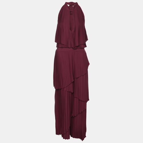 Elie Saab Burgundy Polyester Halterneck Pleated Long Dress M - Elie Saab - Modalova