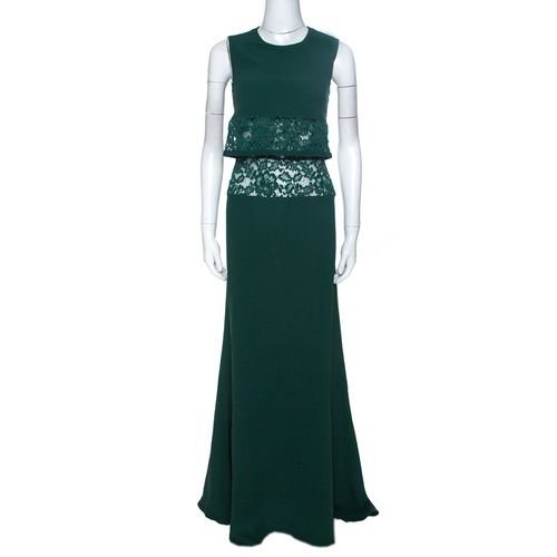 Elie Saab Green Crepe Lace Insert Sleeveless Maxi Dress XS - Elie Saab - Modalova