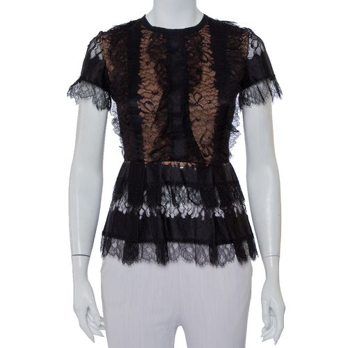 Elie Saab Black Lace Short Sleeve Peplum Top XS - Elie Saab - Modalova