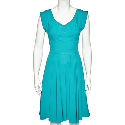 Elie Saab Teal Blue Crepe Pleated Detail Midi Dress XS - Elie Saab - Modalova