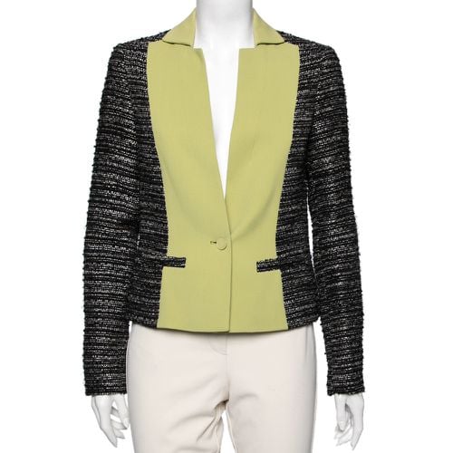 Elie Saab Black & Green Tweed Crepe Paneled Cropped Blazer S - Elie Saab - Modalova