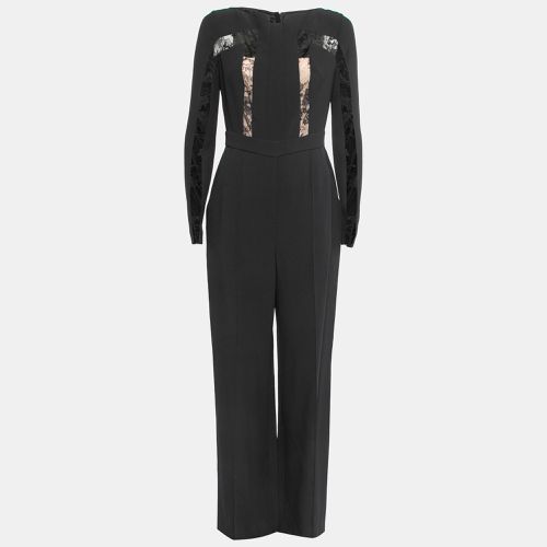 Elie Saab Black Silk & Nylon Lace Trimmed Full Sleeve Jumpsuit S - Elie Saab - Modalova