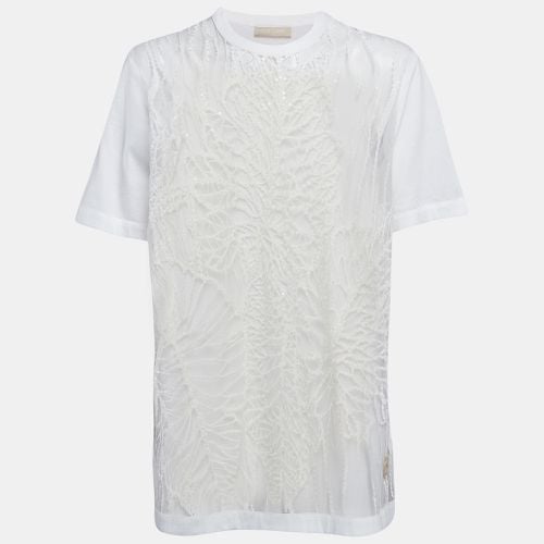 Elie Saab White Embroidered Tulle and Cotton Knit Sheer T-Shirt S - Elie Saab - Modalova