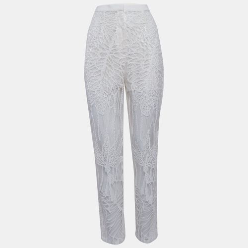 Elie Saab White Sequin Embroidered Tulle Straight Fit Trousers S - Elie Saab - Modalova