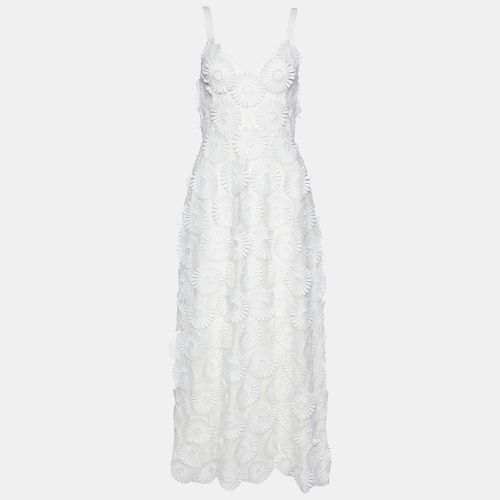 Elie Saab White Floral Appliqued Tulle Midi Dress S - Elie Saab - Modalova