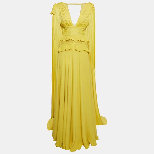 Elie Saab Yellow Silk Blend Lace Insert Ruffled Maxi Dress M - Elie Saab - Modalova