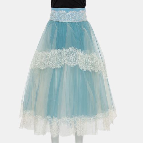 Elisabetta Franchi Blue Tulle & Lace Trim High Waist Sheer Midi Skirt M - Elisabetta Franchi - Modalova