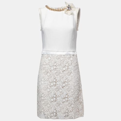 Elisabetta Franchi White Floral Lace Chain Detail Mini Dress XL - Elisabetta Franchi - Modalova