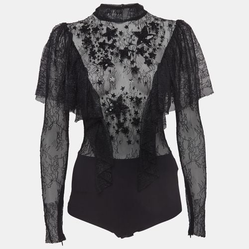 Elisabetta Franchi Black Embellished Stretch Tulle Bodysuit M - Elisabetta Franchi - Modalova