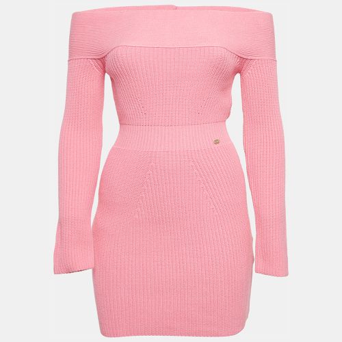 Elisabetta Franchi Pink Rib Knit Off-Shoulder Short Dress S - Elisabetta Franchi - Modalova