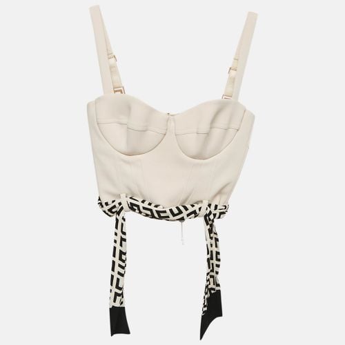 Elisabetta Franchi Cream Logo-Print Foulard Crepe Bustier Top S - Elisabetta Franchi - Modalova