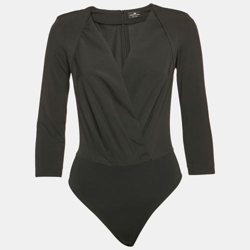 Elisabetta Franchi Black Crepe Plucking Neck Bodysuit S - Elisabetta Franchi - Modalova