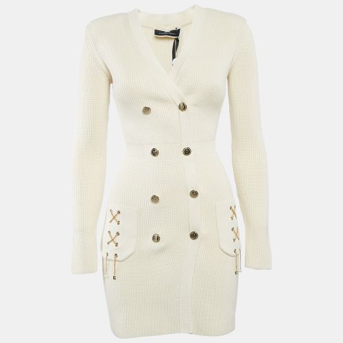 Elisabetta Franchi Cream Rib Knit Double Breasted Mini Dress S - Elisabetta Franchi - Modalova