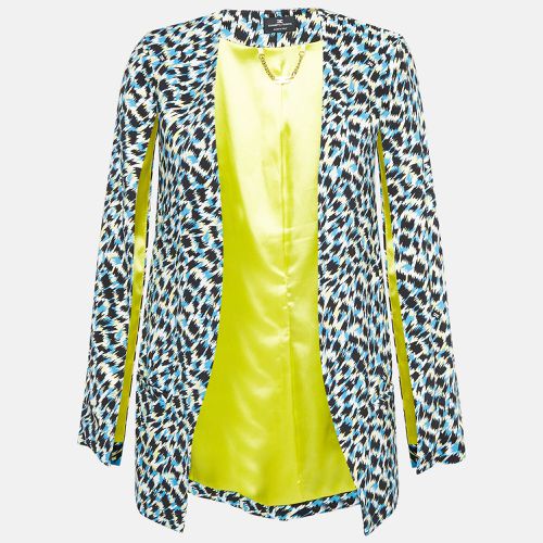 Elisabetta Franchi Blue Printed Jersey Cape Sleeve Open Front Jacket S - Elisabetta Franchi - Modalova