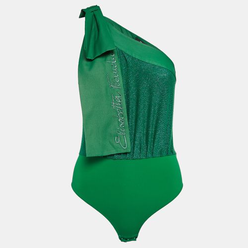 Elisabetta Franchi Green Lurex Knit One-Shoulder Bow Detail Bodysuit M - Elisabetta Franchi - Modalova