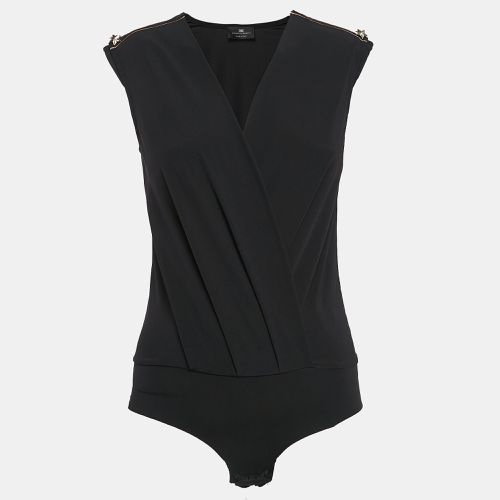 Elisabetta Franchi Black Crepe Shoulder Detail V-Neck Bodysuit M - Elisabetta Franchi - Modalova