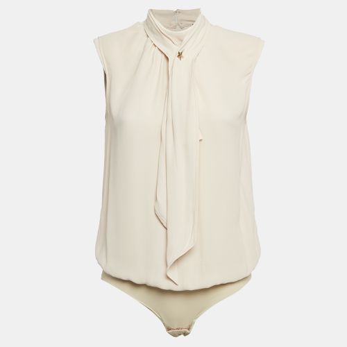 Elisabetta Franchi Cream Crepe Neck Bow Detail Bodysuit M - Elisabetta Franchi - Modalova