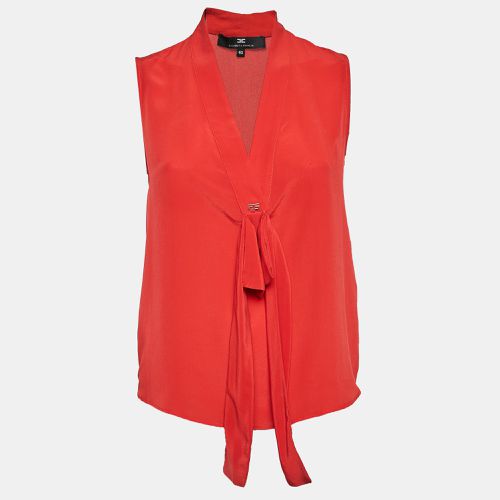 Crepe V-Neck Bow Detail Top M - Elisabetta Franchi - Modalova