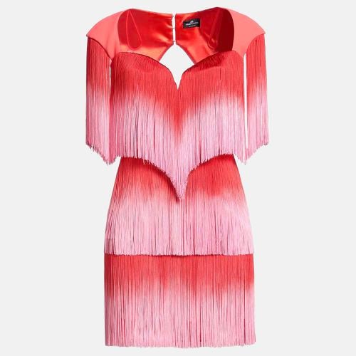 Elisabetta Franchi Red/Pink Printed Crepe and Fringe Mini Dress S - Elisabetta Franchi - Modalova