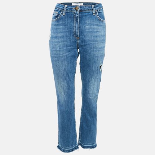 Elisabetta Franchi Blue Ripped Denim Straight-Leg Jeans L Waist 31" - Elisabetta Franchi - Modalova