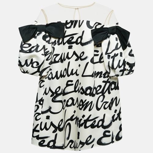 Elisabetta Franchi White Printed Satin Puff Sleeve Bow Detail Mini Dress L - Elisabetta Franchi - Modalova